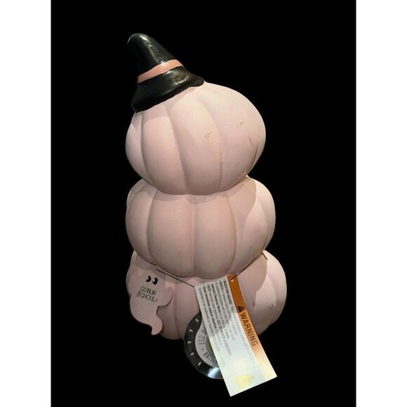 LED Stacked 3 tier Pink Halloween Pumpkins w witch hat - Picture 5 of 5